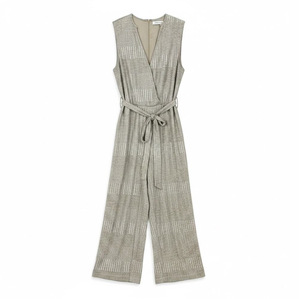 BISHOP + YOUNG JUMPSUIT Women's Size Large METALLIC SILVER Sleeveless Front Tie